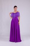 Mor Uzun Askılı Kayık Yaka Püskül Detay Abiye Elbise