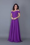 Mor Uzun Askılı Kloş Düşük Omuz Detaylı Nişan Abiye Elbise