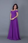 Mor Uzun Askılı Kloş Düşük Omuz Detaylı Nişan Abiye Elbise