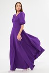 Mor Uzun Balon Kol V Yaka Korsaj Kemer Detaylı Abiye Elbise