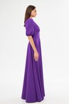 Mor Uzun Balon Kol V Yaka Korsaj Kemer Detaylı Abiye Elbise