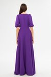 Mor Uzun Balon Kol V Yaka Korsaj Kemer Detaylı Abiye Elbise