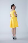 Sarı Mini Kloş Kayık Yaka Pileli Abiye Elbise