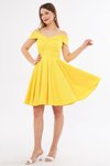 Sarı Mini Pileli Kloş Askılı Kayık Yaka Abiye Elbise