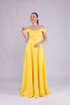 Sarı Uzun Straplez Omuz Detay Askılı Abiye Elbise