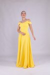 Sarı Uzun Straplez Omuz Detay Askılı Abiye Elbise