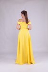 Sarı Uzun Straplez Omuz Detay Askılı Abiye Elbise