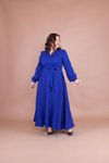 Sax Mavi Büyük Beden Uzun Elbise