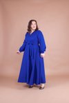Sax Mavi Büyük Beden Uzun Elbise