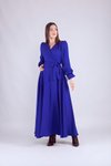 Sax Mavi Uzun Kol Kruvaze Yaka Tesettür Elbise