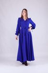 Sax Mavi Uzun Kol Kruvaze Yaka Tesettür Elbise