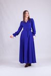 Sax Mavi Uzun Kol Kruvaze Yaka Tesettür Elbise