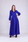 Sax Mavi Uzun Kol Kruvaze Yaka Tesettür Elbise