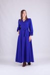 Sax Mavi Uzun Kol Kruvaze Yaka Tesettür Elbise