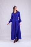 Sax Mavi Uzun Kol Kruvaze Yaka Tesettür Elbise