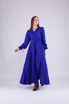 Sax Mavi Uzun Kol Kruvaze Yaka Tesettür Elbise