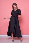 Siyah Büyük Beden Asimetrik Kesim Midi Elbise