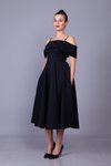 Siyah Midi Askılı İnci Detay Abiye Elbise