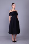 Siyah Midi Askılı İnci Detay Abiye Elbise