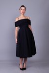 Siyah Midi Askılı İnci Detay Abiye Elbise