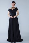 Siyah Uzun Kayık Kruvaze Yaka Düşük Omuz Abiye Elbise
