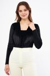Siyah Uzun Kol Büzgü Detay Çıtçıtlı Body