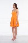 Turuncu Mini Askılı Kloş İp Bağlamalı Göbek Pencereli Abiye Elbise