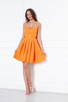 Turuncu Mini Askılı Kloş İp Bağlamalı Göbek Pencereli Abiye Elbise
