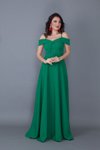 Yeşil Uzun Kloş Askılı Düşük Omuz Detay Nişan Abiye Elbise