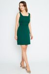 Zümrüt Diz Üstü Mini Geniş Akılı Kare Yaka Abiye Elbise