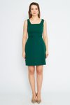 Zümrüt Diz Üstü Mini Geniş Akılı Kare Yaka Abiye Elbise