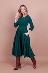 Zümrüt Midi Yuvarlak Yaka Cep Detaylı Elbise