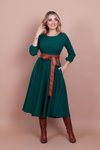 Zümrüt Midi Yuvarlak Yaka Cep Detaylı Elbise