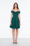 Zümrüt Mini Kloş Kalp Yaka Düşük Omuz Scuba Abiye Elbise