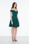 Zümrüt Mini Kloş Kalp Yaka Düşük Omuz Scuba Abiye Elbise