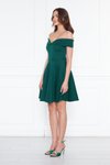 Zümrüt Mini Kloş Kalp Yaka Düşük Omuz Scuba Abiye Elbise