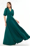 Zümrüt Uzun Balon Kol V Yaka Korsaj Kemer Detaylı Abiye Elbise