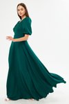 Zümrüt Uzun Balon Kol V Yaka Korsaj Kemer Detaylı Abiye Elbise