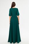 Zümrüt Uzun Balon Kol V Yaka Korsaj Kemer Detaylı Abiye Elbise