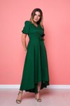 Zümrüt Yeşili Önü Kısa Arkası Uzun Asimetrik Kesim Kruvaze Yaka Elbise