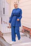 İndigo İkili Hakim Yaka Detaylı Tesettür Takım