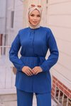 İndigo İkili Hakim Yaka Detaylı Tesettür Takım