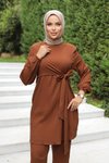 Kahverengi İkili Yandan Bağlamalı Tesettür Takım