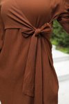 Kahverengi İkili Yandan Bağlamalı Tesettür Takım