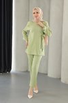 Mint Yeşili İkili Bağlama Detaylı Tesettür Takım