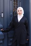 Siyah Kimono İkili Bağlama Detaylı Tesettür Takım