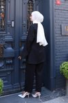 Siyah Kimono İkili Bağlama Detaylı Tesettür Takım