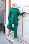 Yeşil Tesettür İkili Pelerin Detaylı Takım