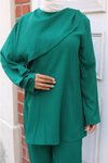 Yeşil Tesettür İkili Pelerin Detaylı Takım