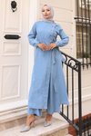Açık Mavi Kot İkili Çıtçıt Detaylı Tesettür Takım